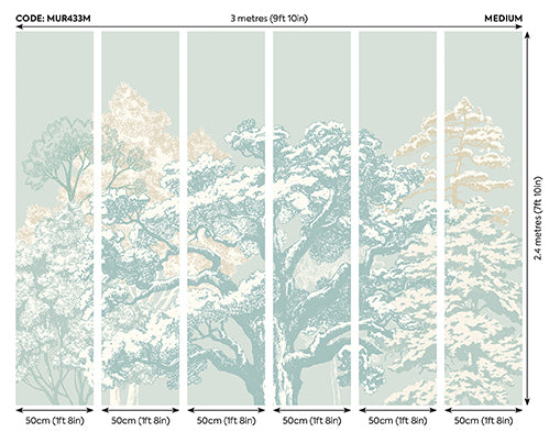 Origin Murals Etched Trees Duck Egg Blue 300cm X 240cm
