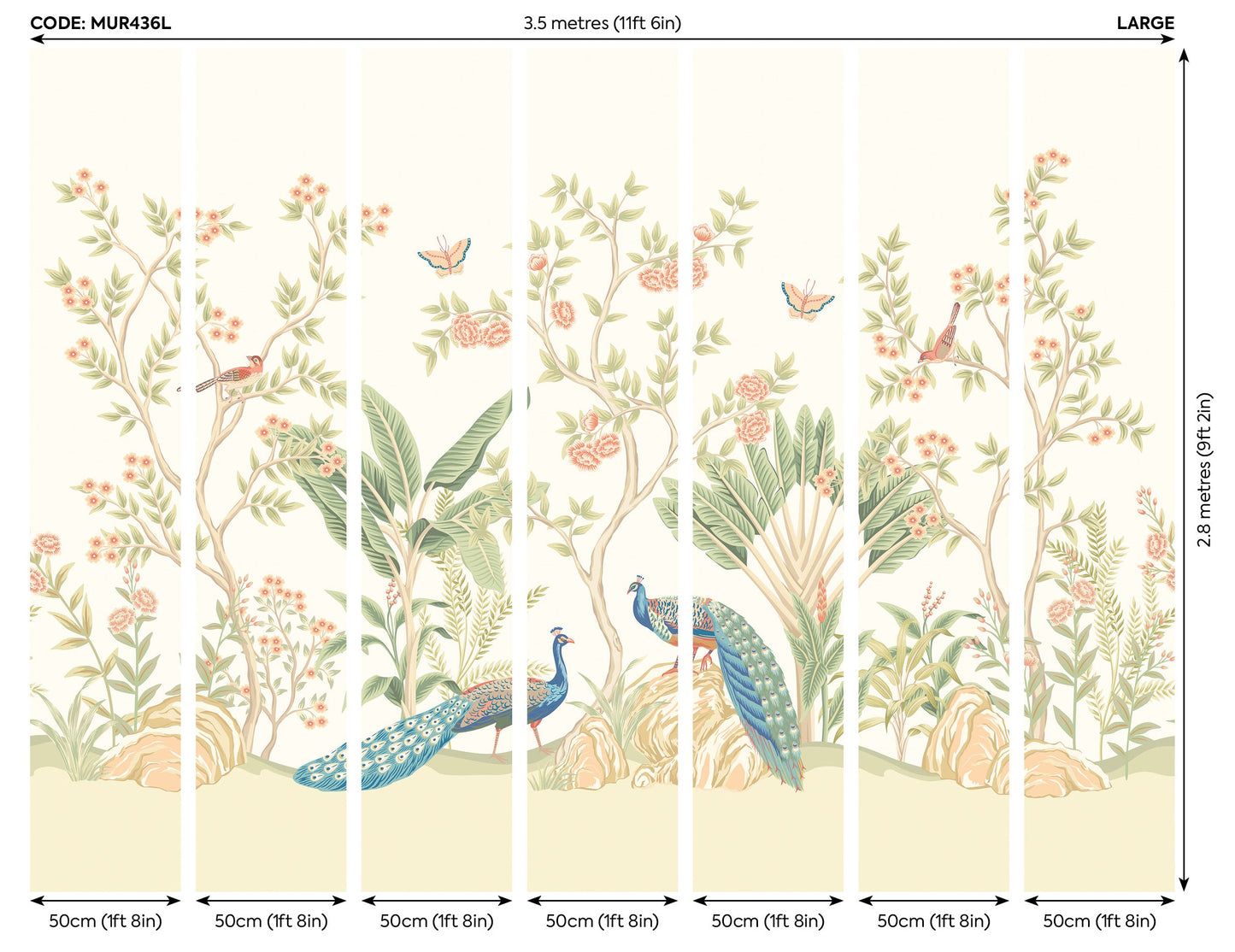 Origin Murals Peacock Garden Sage Apricot 350cm X 280cm