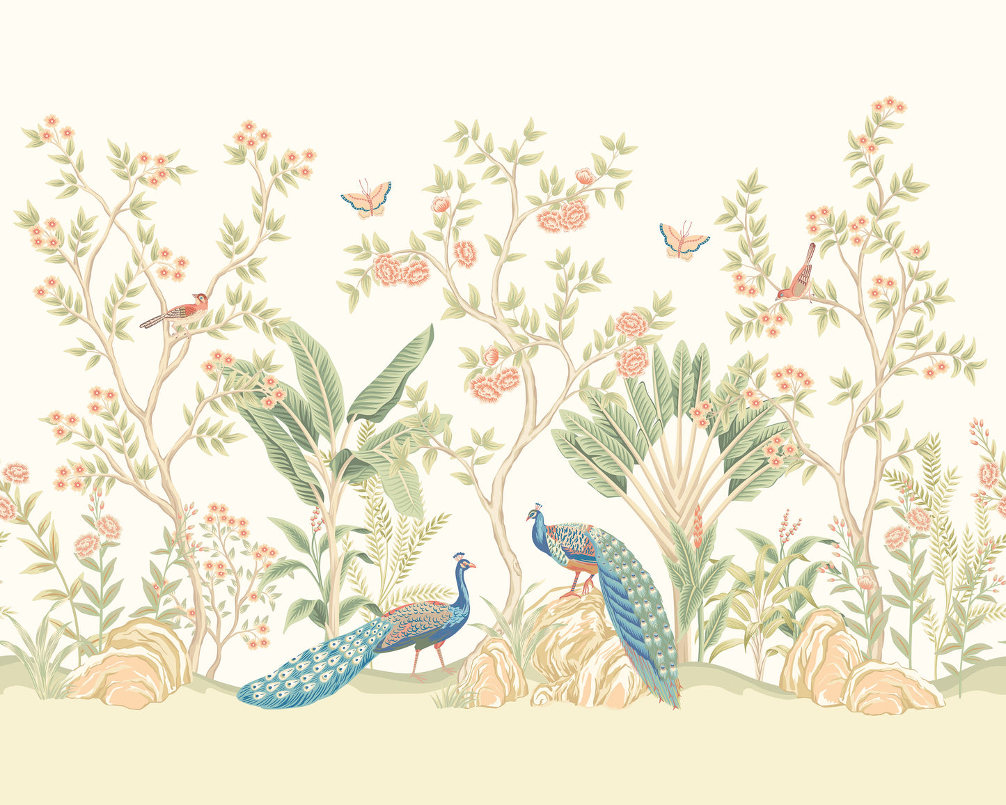 Origin Murals Peacock Garden Sage Apricot 350cm X 280cm