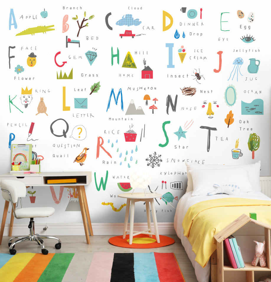 Origin Murals Childrens Alphabet Illustrations Multi Bright 350cm X 280cm
