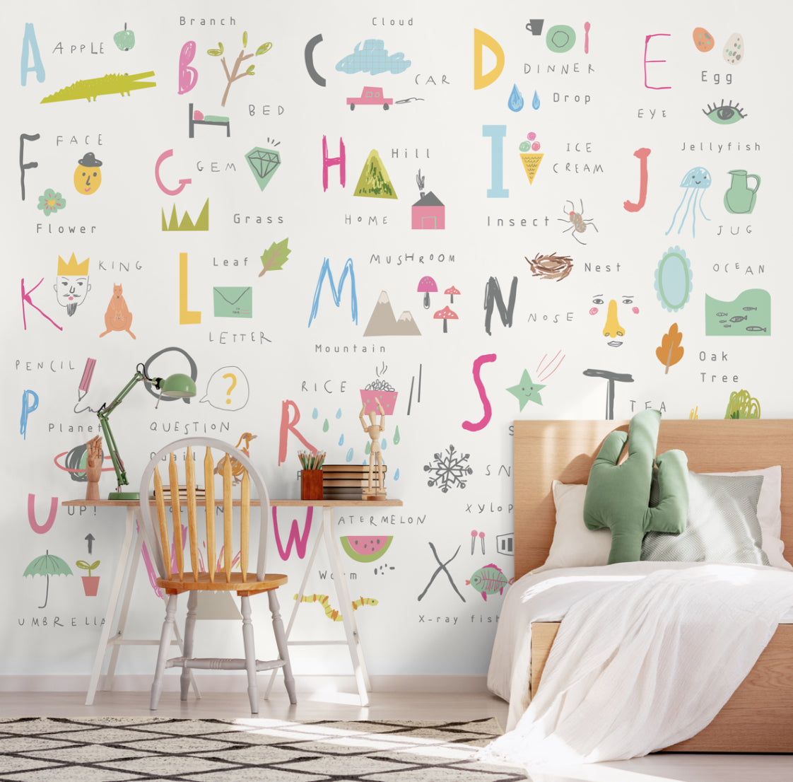 Origin Murals Childrens Alphabet Illustrations Multi Pink 350cm X 280cm