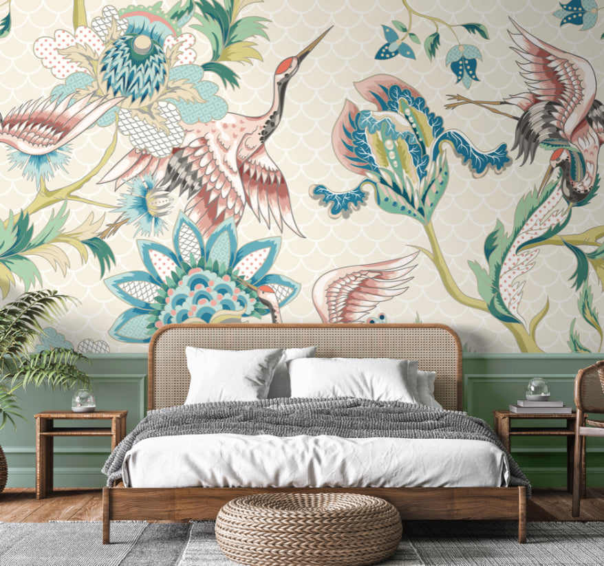 Origin Murals Cranes In Flight Cream 350cm X 280cm