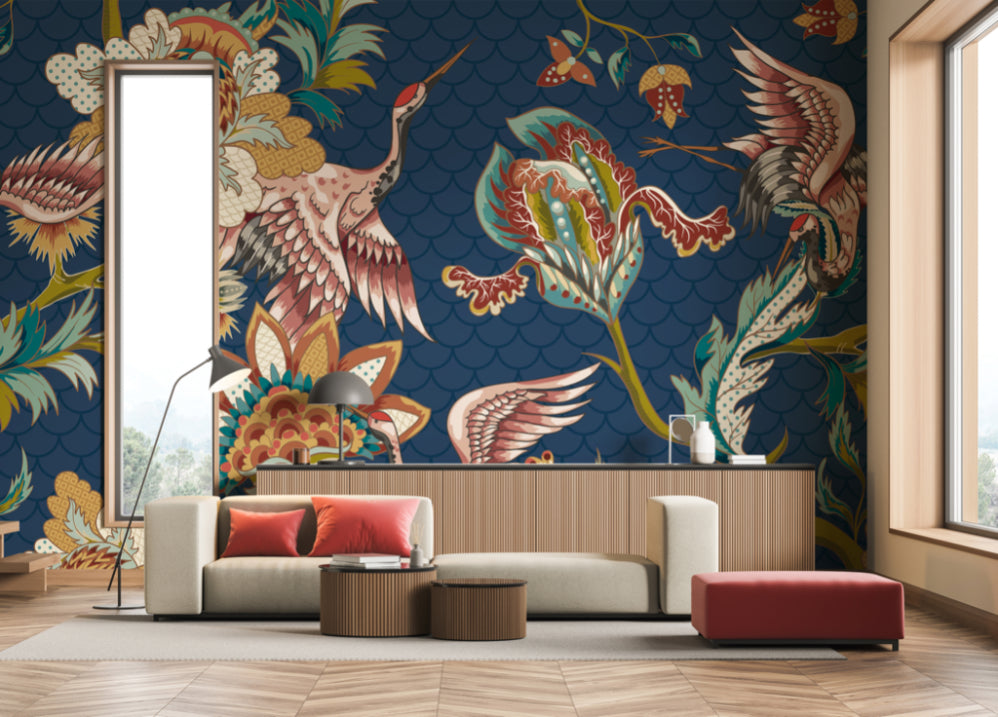 Origin Murals Cranes In Flight Navy Blue 350cm X 280cm