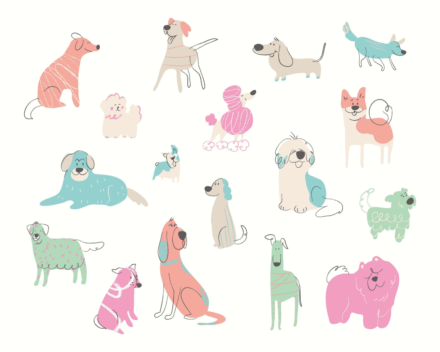 Origin Murals Happy Dogs Blush Pink 350cm X 280cm