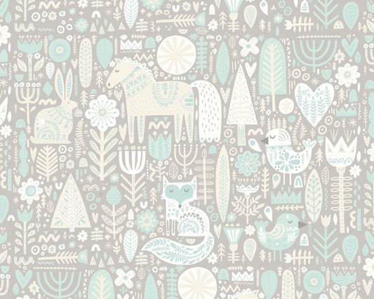 Origin Murals Scandi Forest Animals Warm Grey 300cm X 240cm