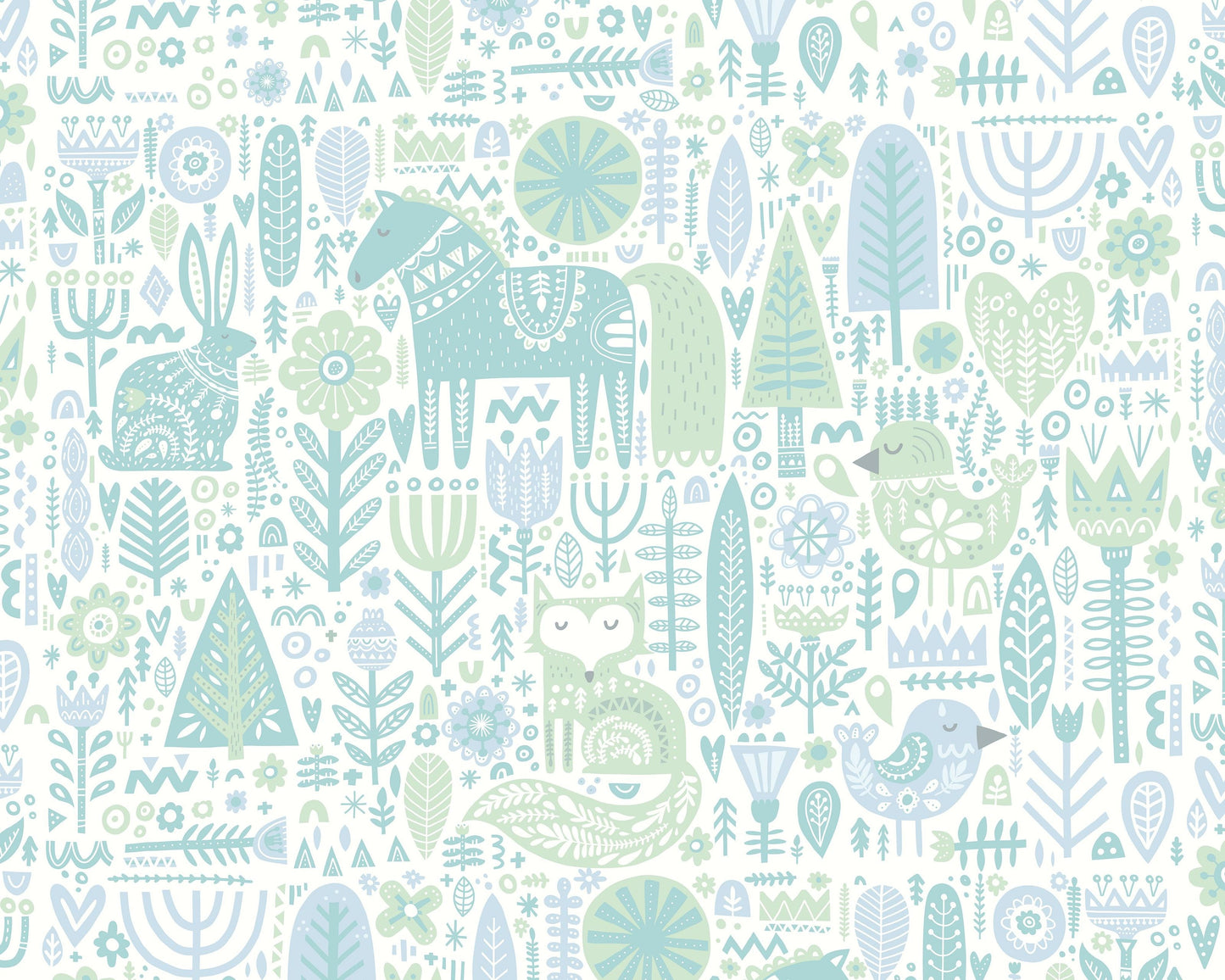 Origin Murals Scandi Forest Animals Teal Blue 350cm X 280cm