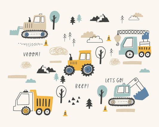 Origin Murals Tractors And Diggers Duckegg Blue 350cm X 280cm