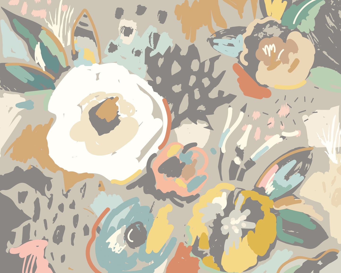 Origin Murals Abstract Floral Warm Grey 300cm X 240cm