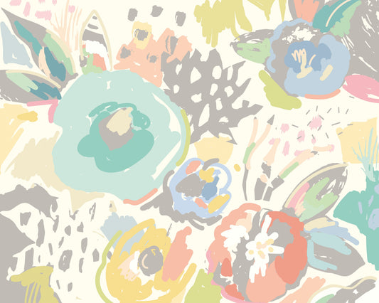 Origin Murals Abstract Floral Pastel Blue 350cm X 280cm