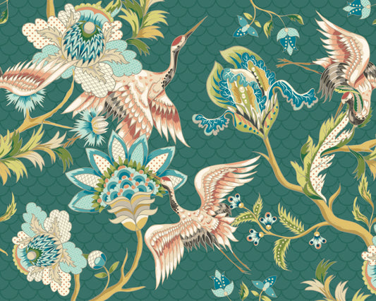 Origin Murals Cranes In Flight Green 350cm X 280cm