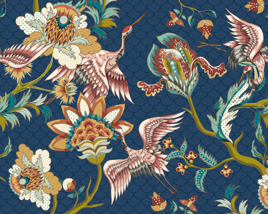 Origin Murals Cranes In Flight Navy Blue 350cm X 280cm