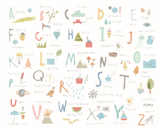 Origin Murals Childrens Alphabet Illustrations Multi Pastel 300cm X 240cm