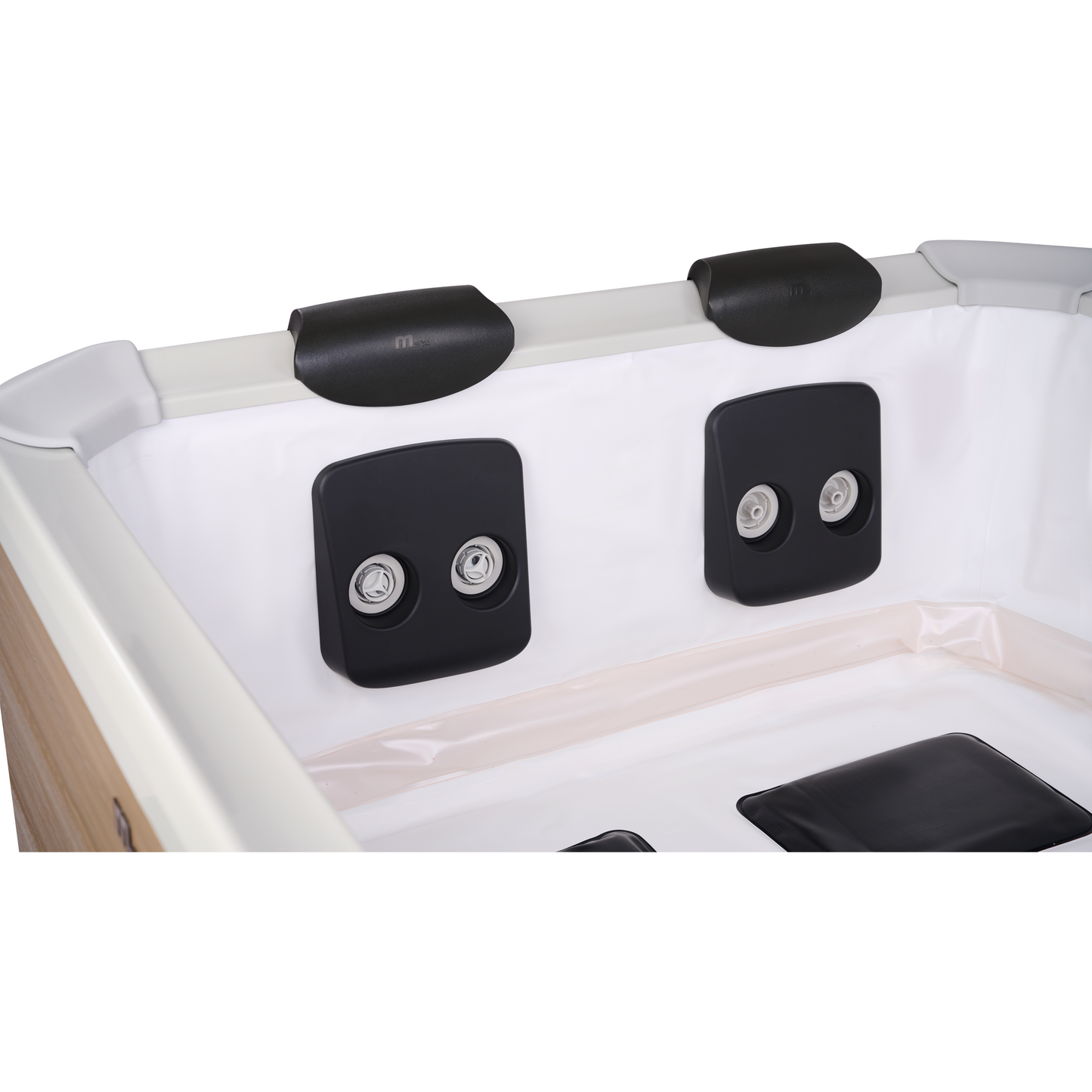 Portable amber hard frame hot tub with white interior, two black cushioned headrests, and dual jet panels on the side. - Home Interior Shop - MSpa Oslo 4-6 Person Portable Hard Frame Hot Tub - Amber