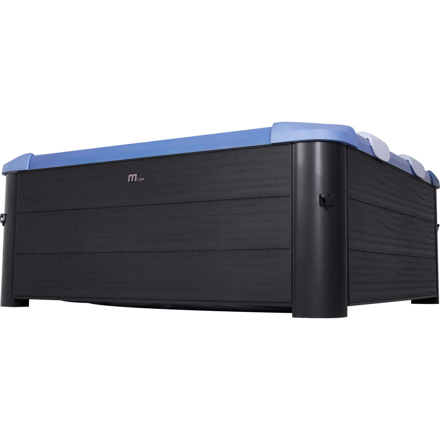 Square portable hot tub with black hard frame and sapphire blue rim, designed for 4-6 people. - Home Interior Shop - MSpa Oslo 4-6 Person Portable Hard Frame Hot Tub - Sapphire