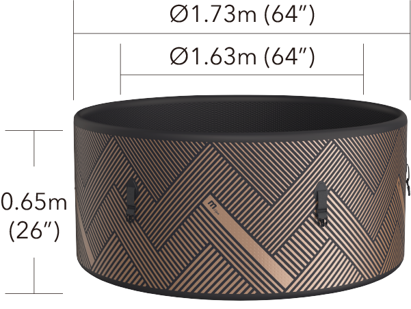 Round inflatable hot tub with a brown and black geometric chevron pattern and black interior lining, measuring 63 inches in. - Home Interior Shop - MSpa Mono Eco 4-6 Person Inflatable Hot Tub