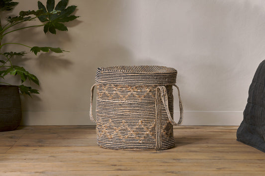Nkuku Padla Cotton & Jute Laundry Basket Black & Natural