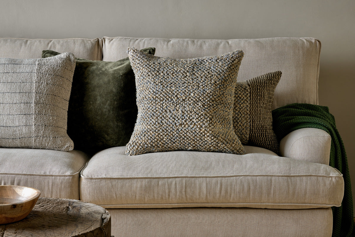 Nkuku Paduna Jute & Cotton Cushion Cover Soft Blue & Brown