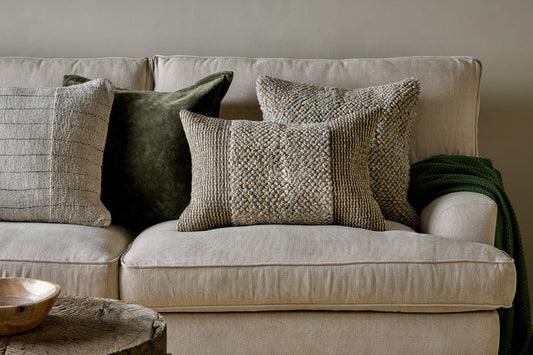 Nkuku Paduna Jute & Cotton Cushion Cover Soft Blue & Brown