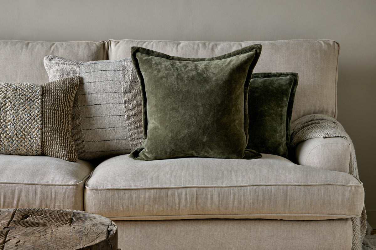 Nkuku Pilani Velvet & Linen Cushion Cover Moss
