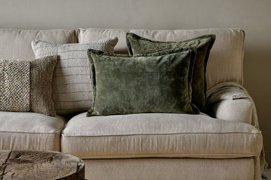 Nkuku Pilani Velvet & Linen Cushion Cover Moss