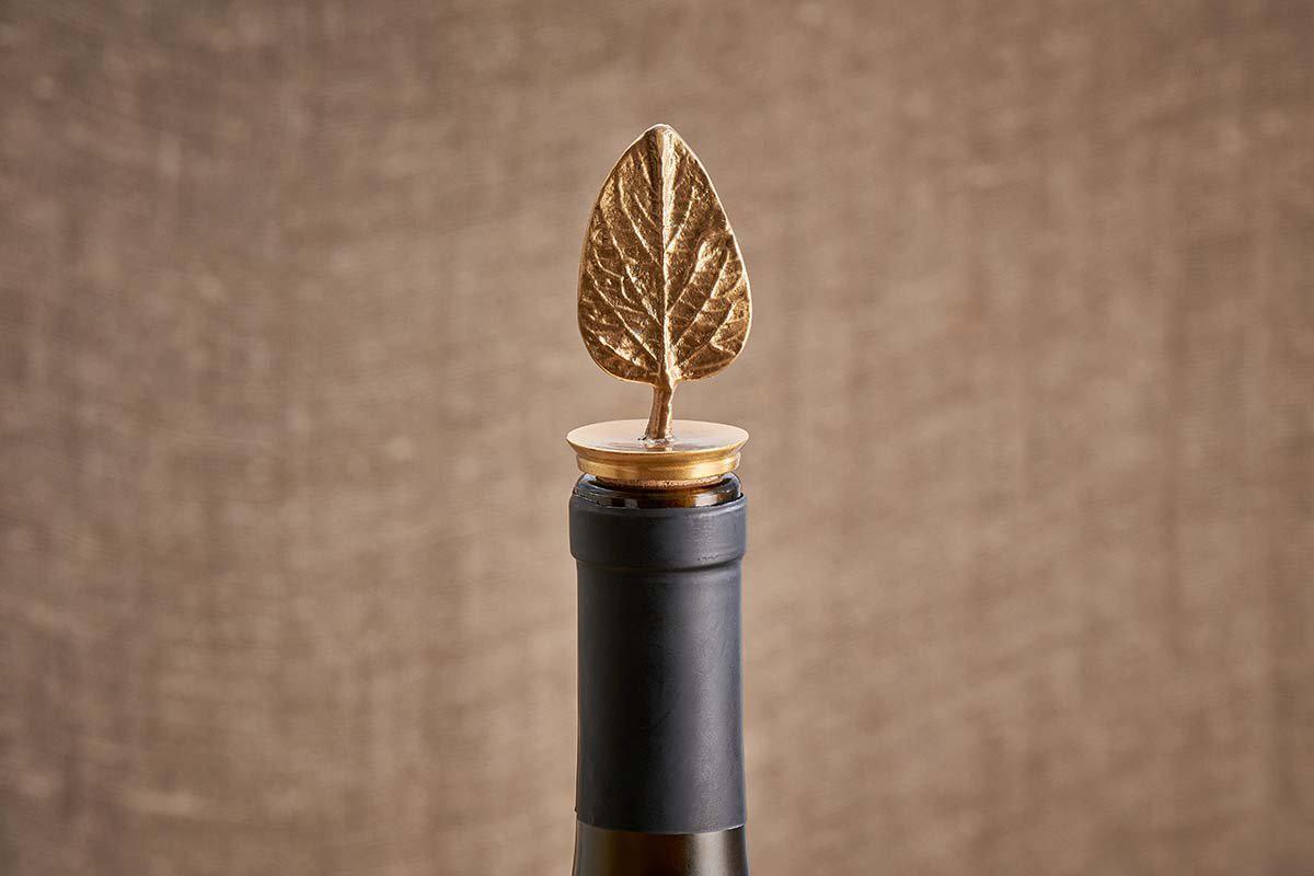 Nkuku Poplar Leaf Brass Bottle Stopper