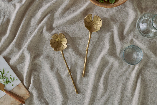 Nkuku Prakriti Leaf Salad Servers Brushed Gold (Set Of 2)