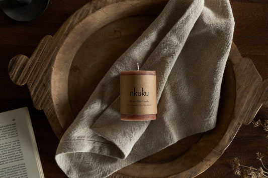 Nkuku Rustic Soy Blend Mini Pillar Candle Rust