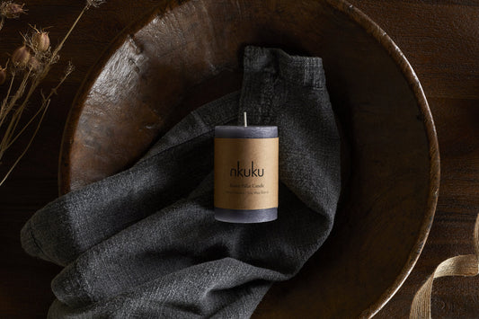 Nkuku Rustic Soy Blend Mini Pillar Candle Charcoal