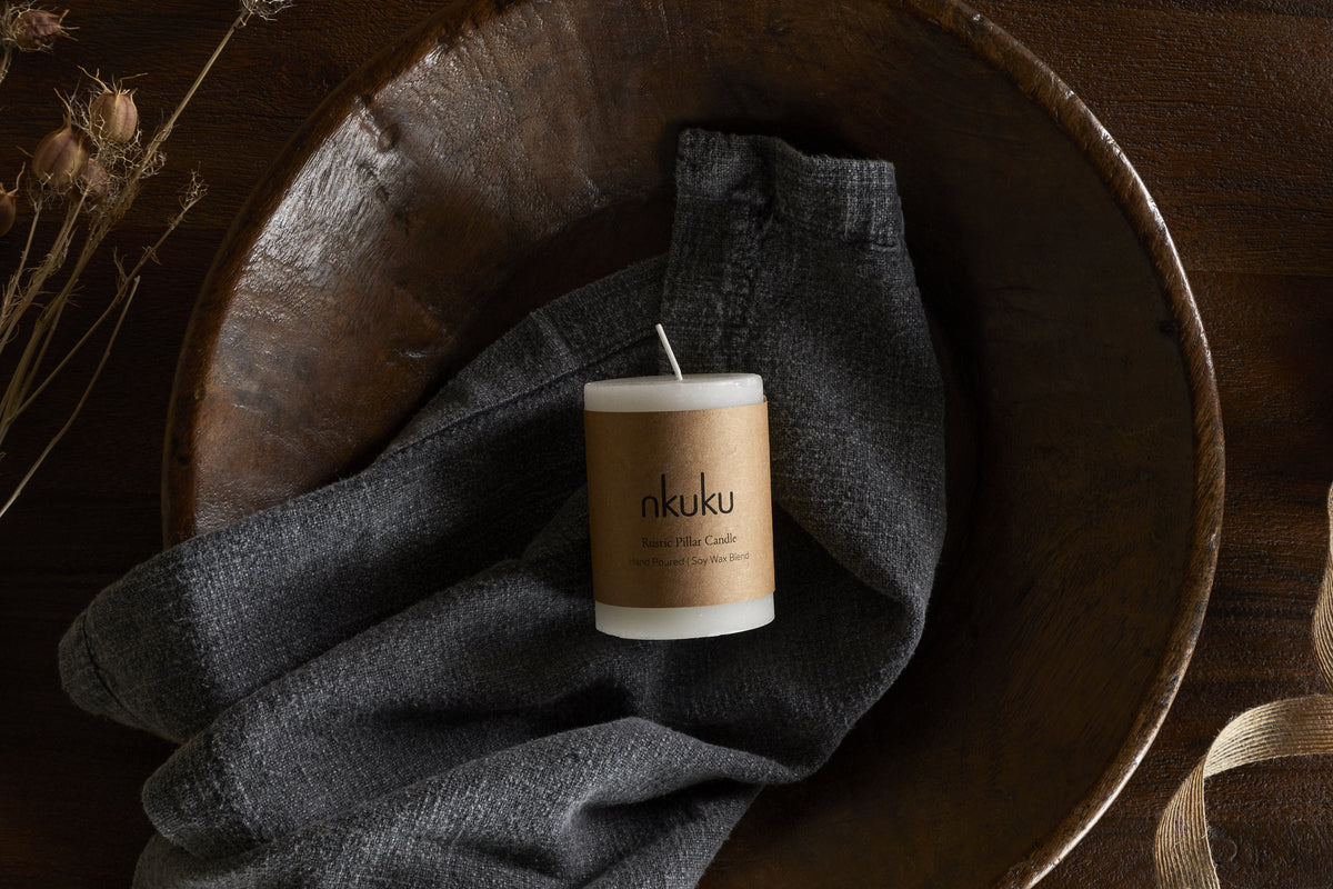 Nkuku Rustic Soy Blend Mini Pillar Candle White