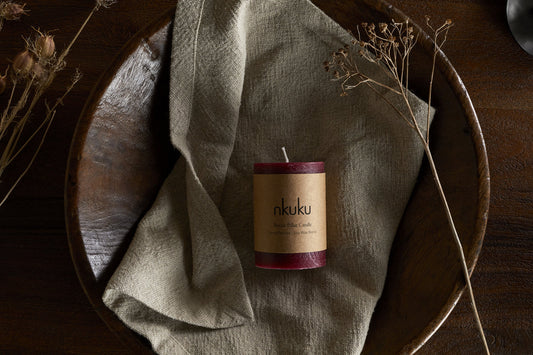 Nkuku Rustic Soy Blend Mini Pillar Candle Dark Cherry