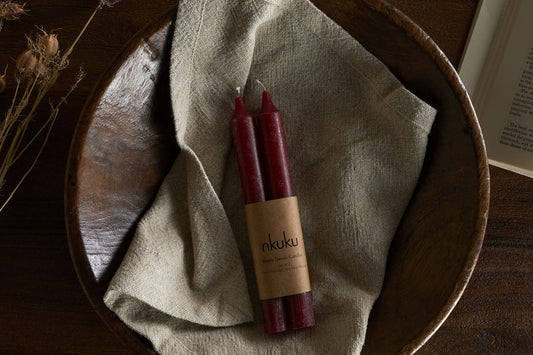 Nkuku Rustic Soy Blend Dinner Candle Dark Cherry (Set Of 2)