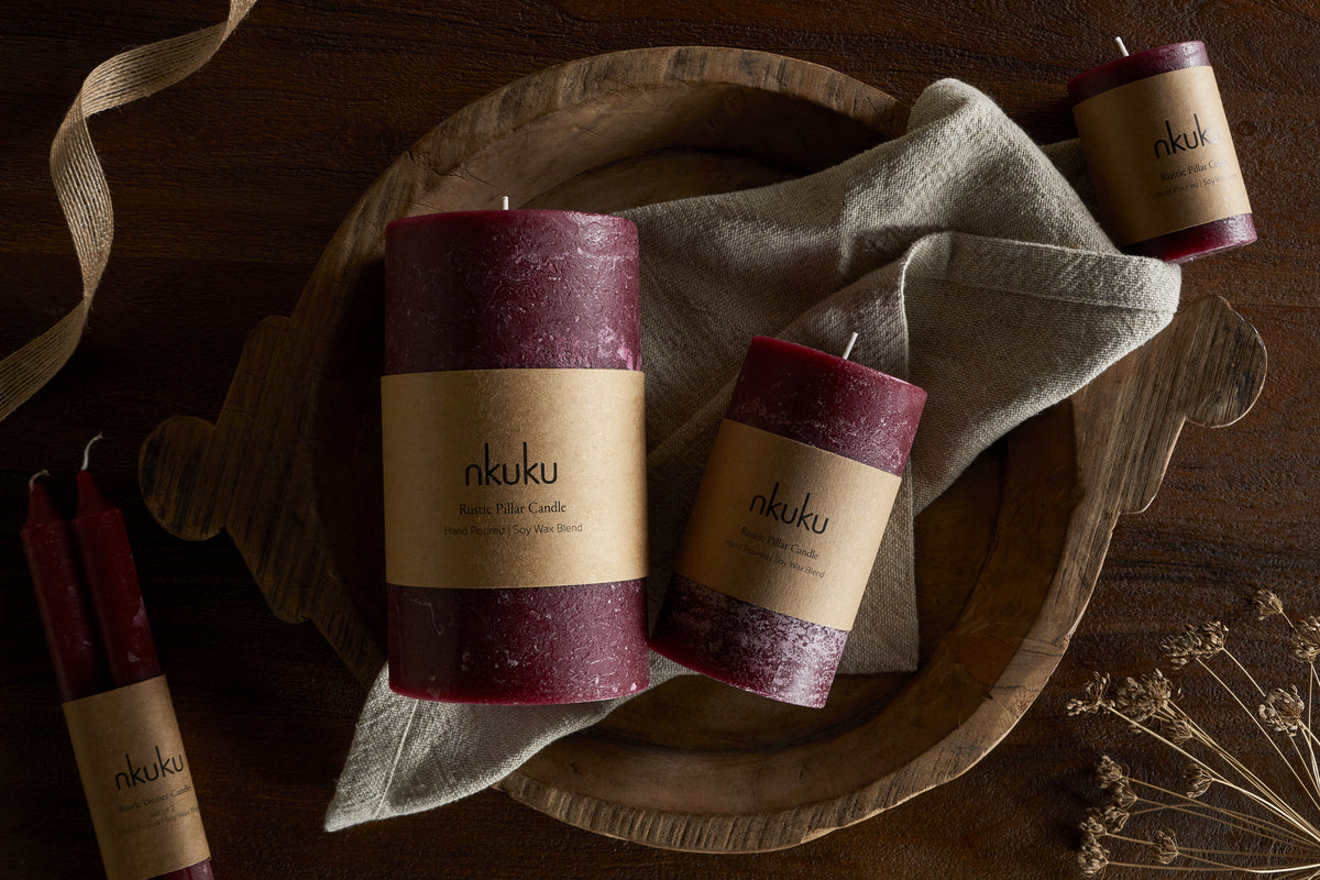 Nkuku Rustic Soy Blend Pillar Candle Dark Cherry Large