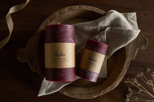 Nkuku Rustic Soy Blend Pillar Candle Dark Cherry Small
