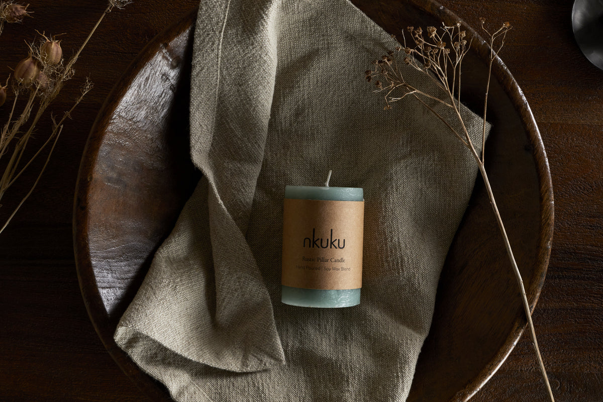 Nkuku Rustic Soy Blend Mini Pillar Candle Sage Green