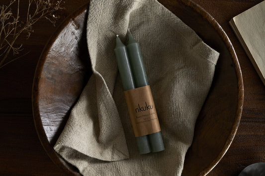 Nkuku Rustic Soy Blend Dinner Candle Sage Green (Set Of 2)