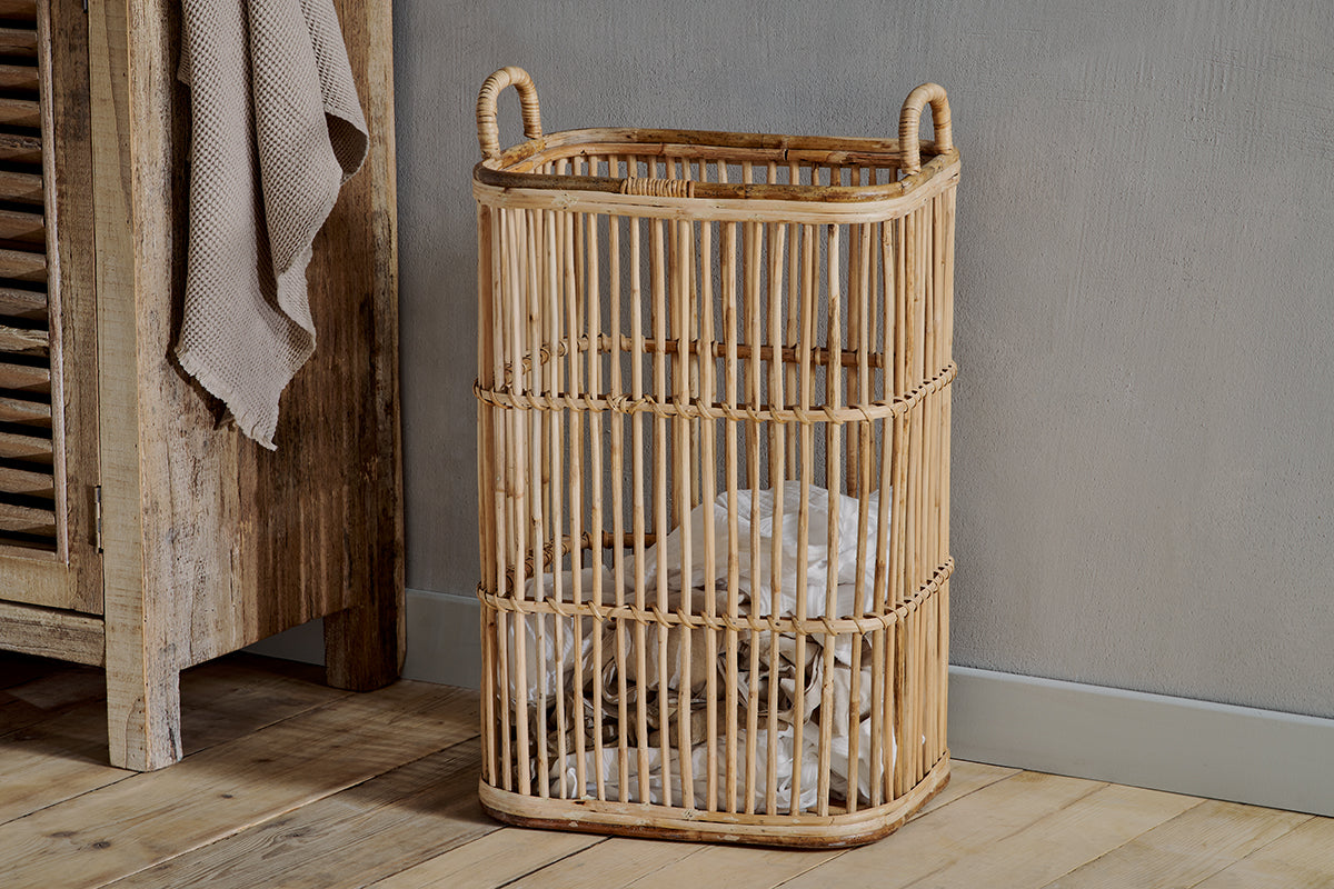 Nkuku Rammi Rattan Tall Laundry Basket Natural