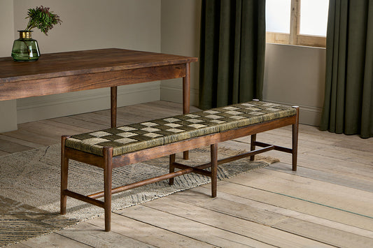 Nkuku Raunak Acacia Woven Bench Washed Walnut