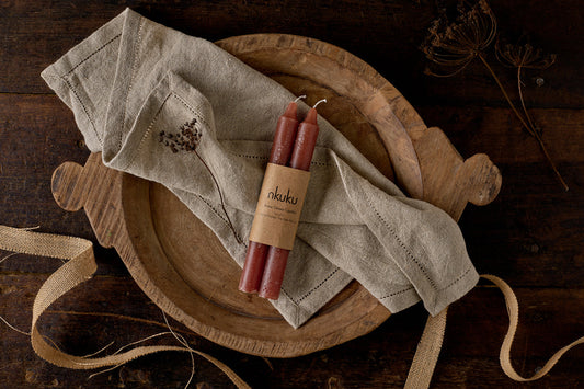 Nkuku Rustic Soy Blend Dinner Candles Rust (Set Of 2)