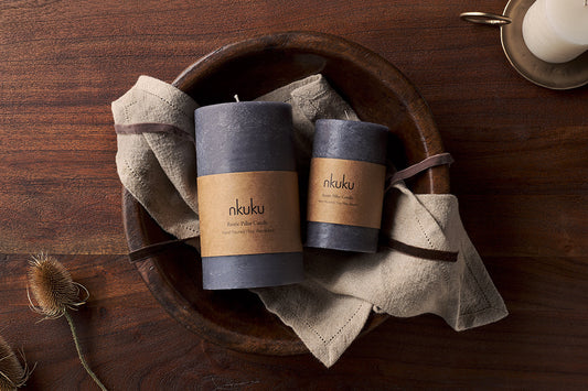 Nkuku Rustic Soy Blend Pillar Candle Charcoal Small