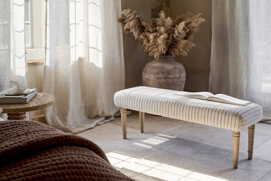 Nkuku Sanja Stripe Upholstered Bench Grey