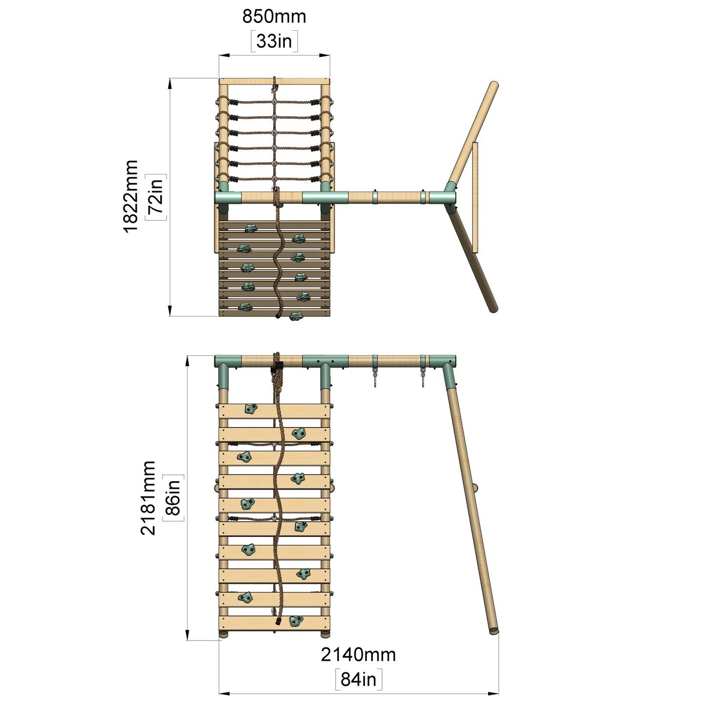 Single Swing Set With Climbing Wall - Shadowfern I