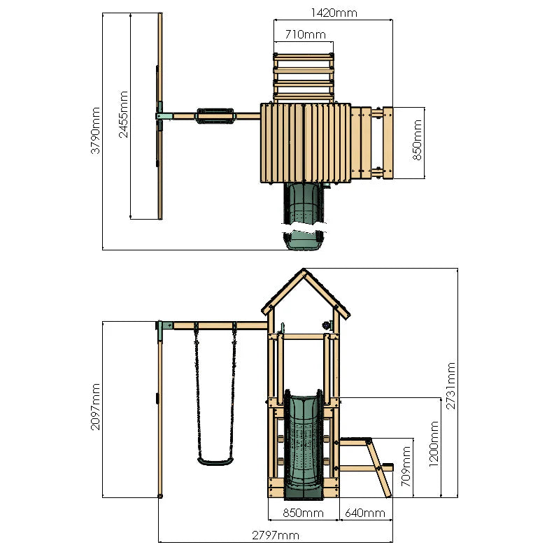 Climbing Frame With Single Swing & Picnic Table - Bramblewick Forest II