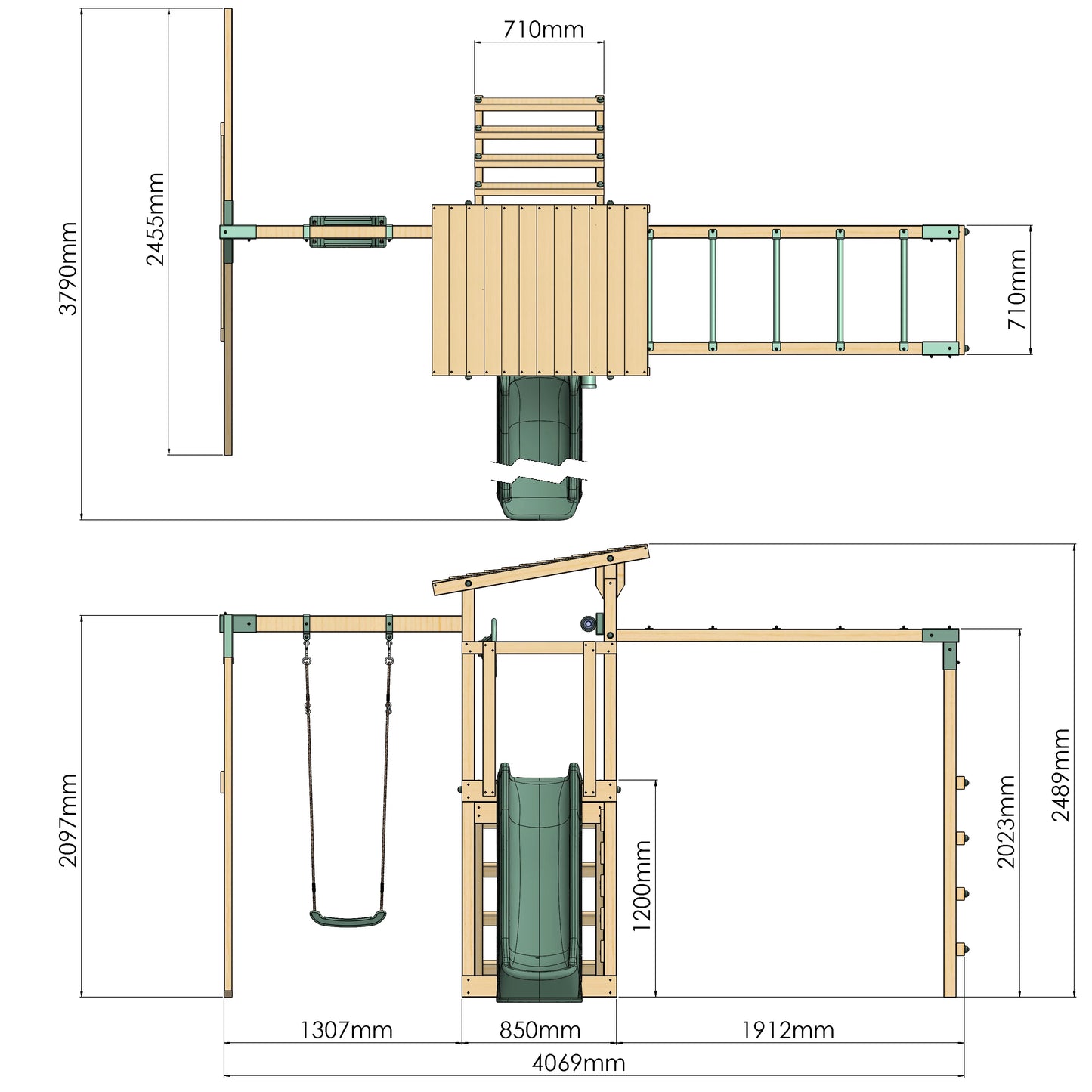 Climbing Frame With Single Swing & Monkey Bars - Willow Way III