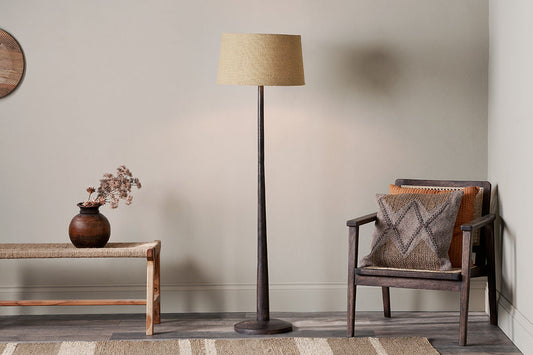 Nkuku Sahar Mango Wood Floor Lamp Dark Stain