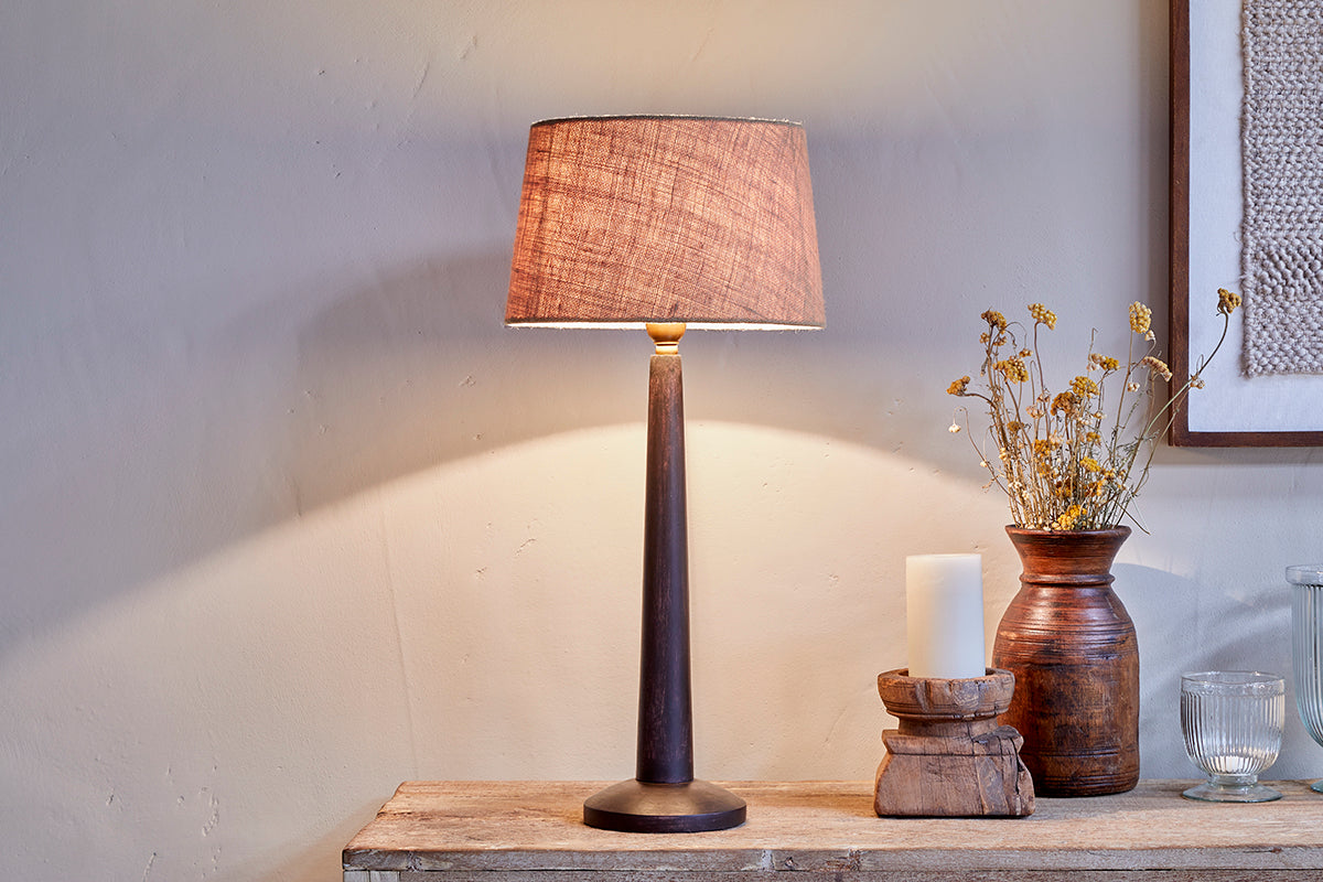 Nkuku Sahar Mango Wood Table Lamp Dark Stain