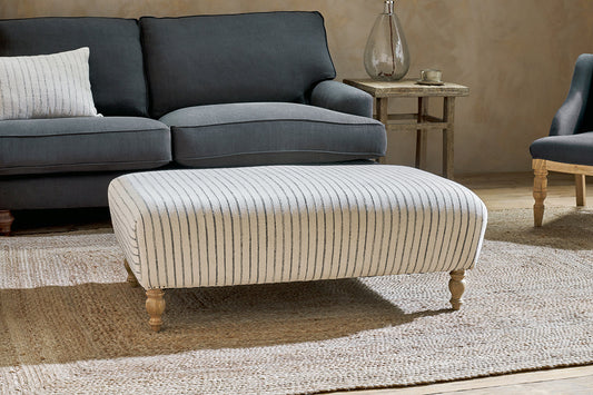 Nkuku Sanja Stripe Upholstered Ottoman Off White