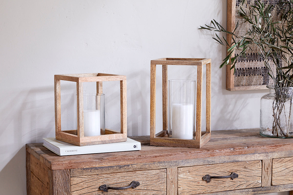 Nkuku Sanora Mango Wood Lantern Natural