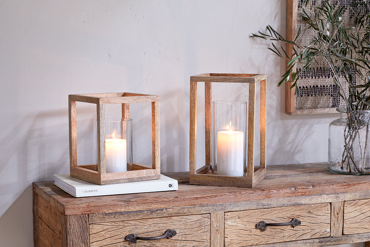 Nkuku Sanora Mango Wood Lantern Natural