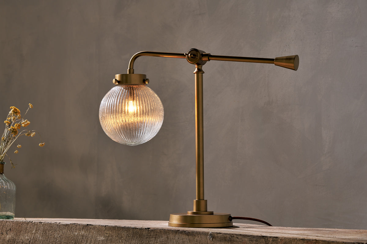 Nkuku Sengol Recycled Glass Desk Lamp Antique Brass