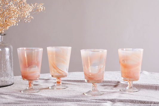 Nkuku Shirali Marble Swirl Wine Glass Apricot (Set Of 4)